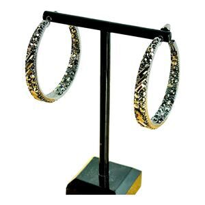 Sparkly Accents Gunmetal Silver Tone 3/4 Hoop Earrings